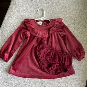 First Impressions Maroon Velour/Velvet Dress with Bloomers NWT